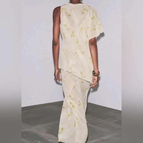 Zara V-Neck Thin Strap Midi Floral Print Cape Dress - Picture 5 of 5